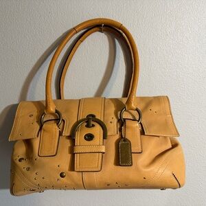 Coach Tan Leather Satchel with Studded Accents